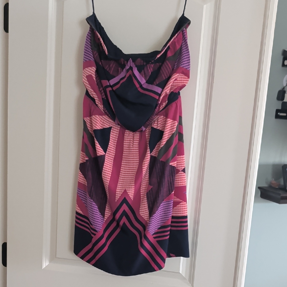 Express Strapless Dress with Vibrant Pink and Purple